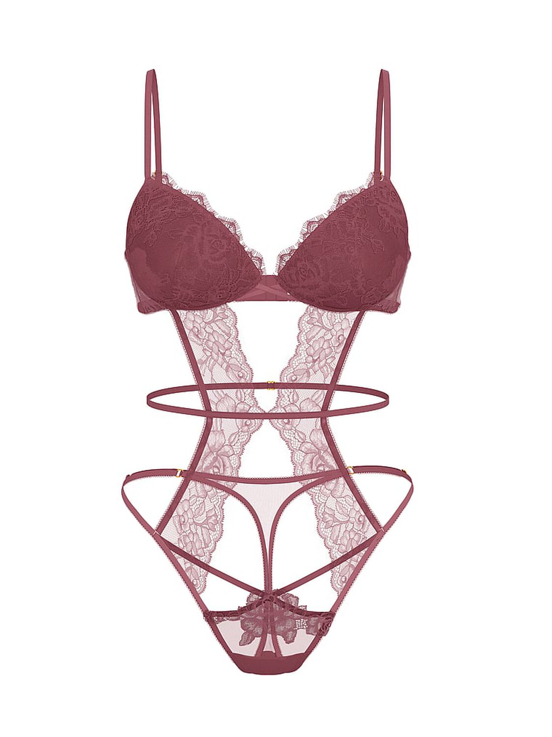 vs Very Sexy Rose Lace Lightly Lined Strappy Teddy Purple Vapor 2 of 3 