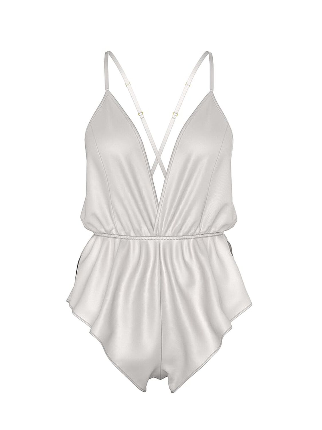 vs Victoria's Secret Satin Flutter Romper Coconut White 2 of 3 