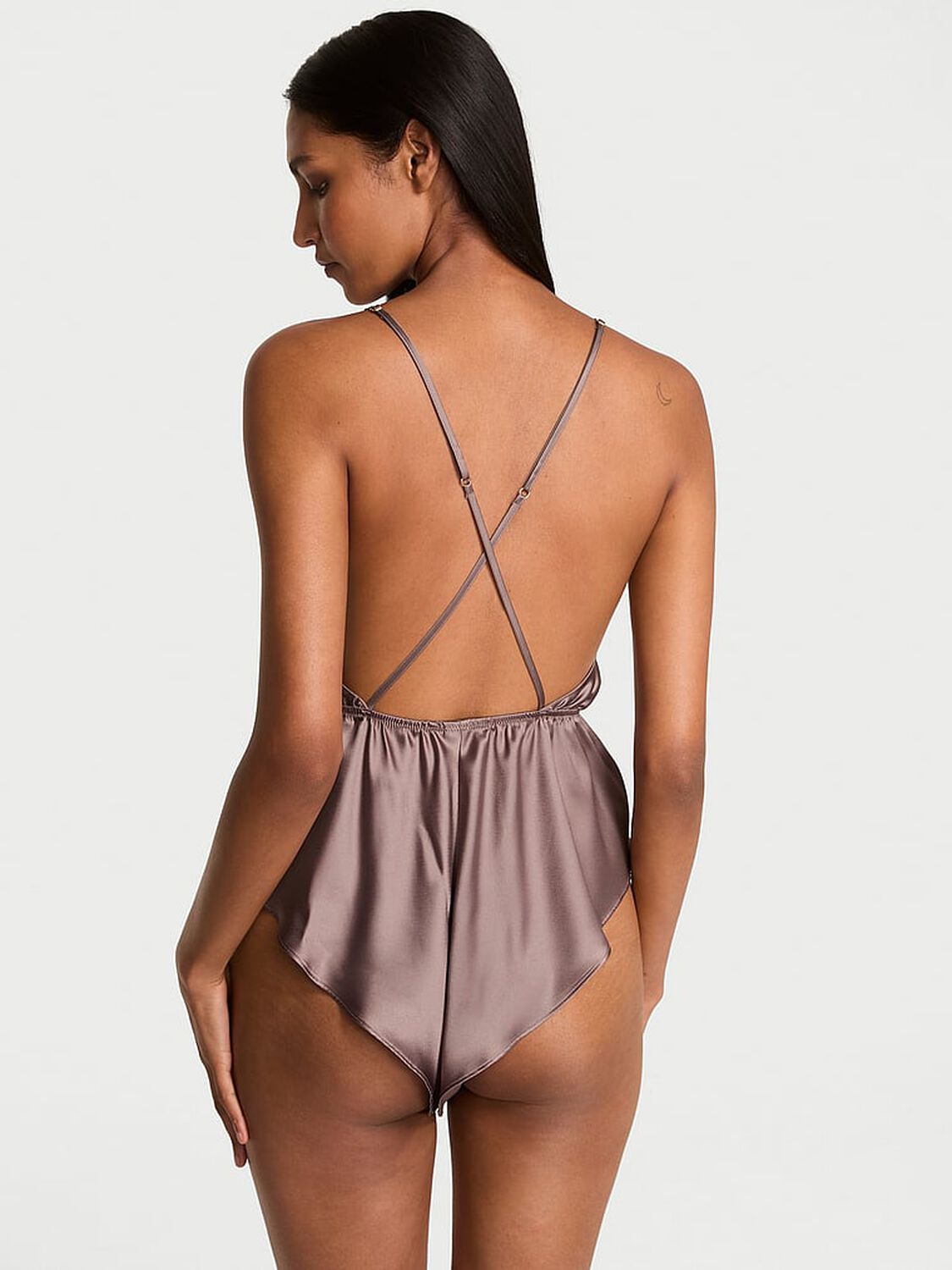 vs Victoria's Secret Satin Flutter Romper Cloudy Grey 2 of 3 