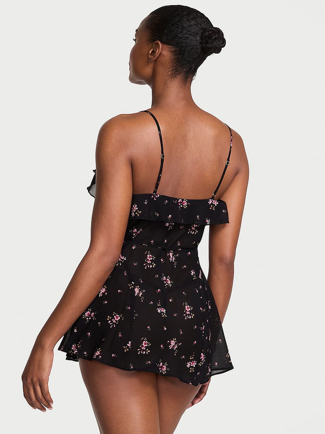vs Dream Angels Wisteria Sheer Chiffon Babydoll Set Black Floral 2 of 3 
