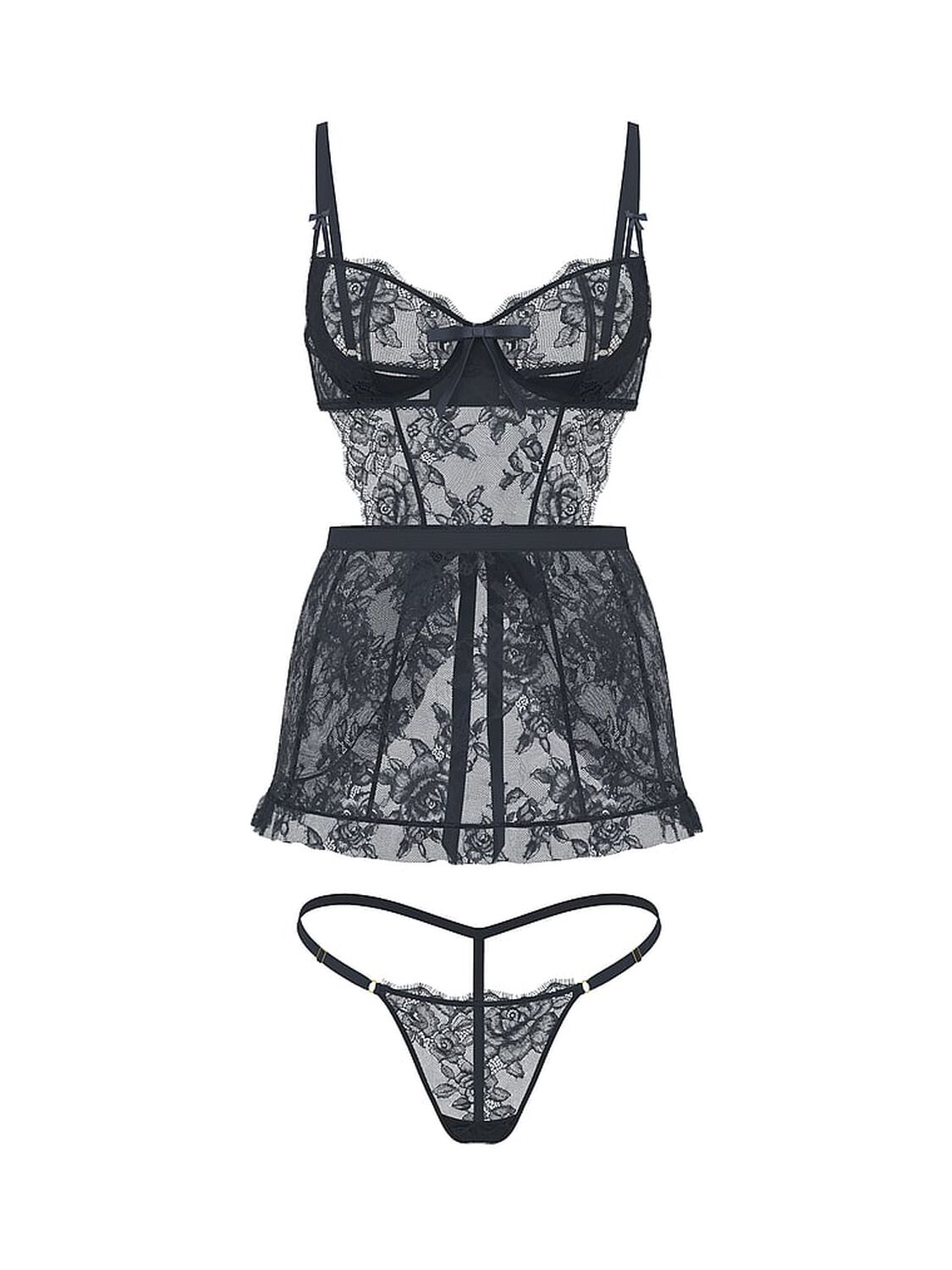 vs Very Sexy Wicked Unlined Rose Lace Apron Set Dark Twilight 2 of 3 
