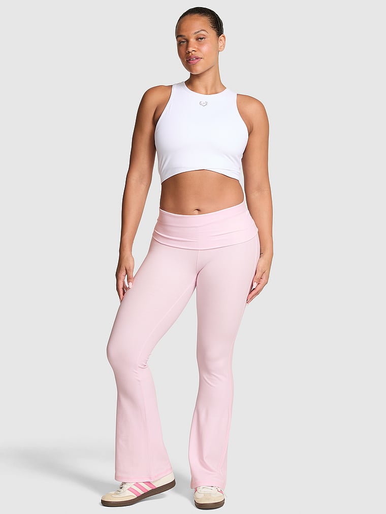新品Victoria's Secret PINK ヴィクシー　ヨガパンツ S Soft Modal Foldover Kick-Flare Leggings Pink Tulip Soft Modal
