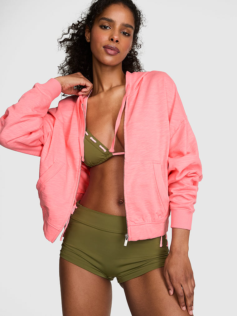 Lightweight Lounge Full-Zip Hoodie Frosted Coral S | Victoria's