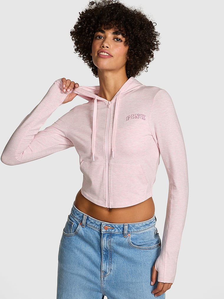 トップス SECRET All-Day Cotton Full-Zip Hoodie Pink Tulip Angelina L | Victoria's