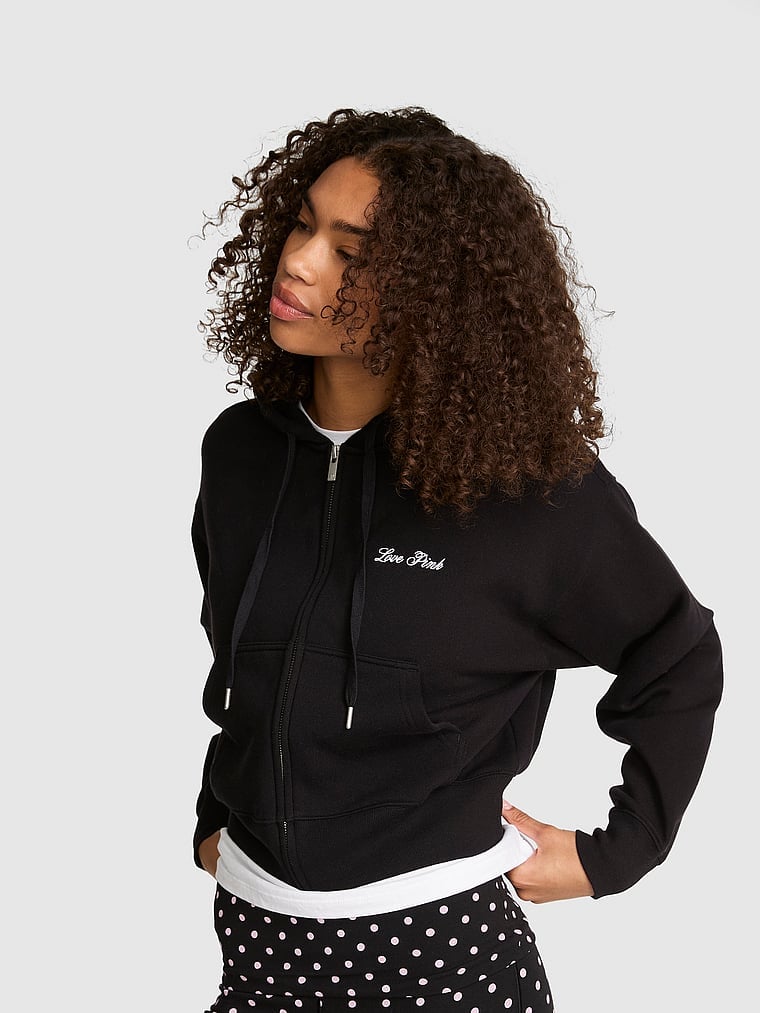 Campus Fleece™ Shrunken Full-Zip Hoodie Pure Black XS | Victoria's