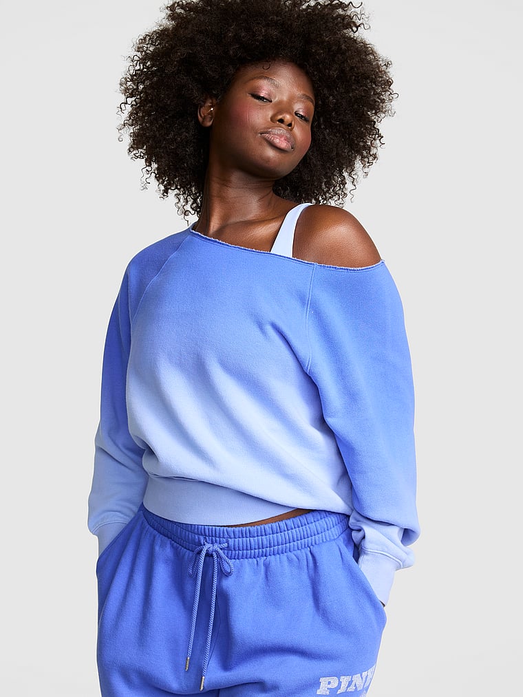 Ivy Fleece Off-The-Shoulder Sweatshirt Seascape Blue Dip Dye