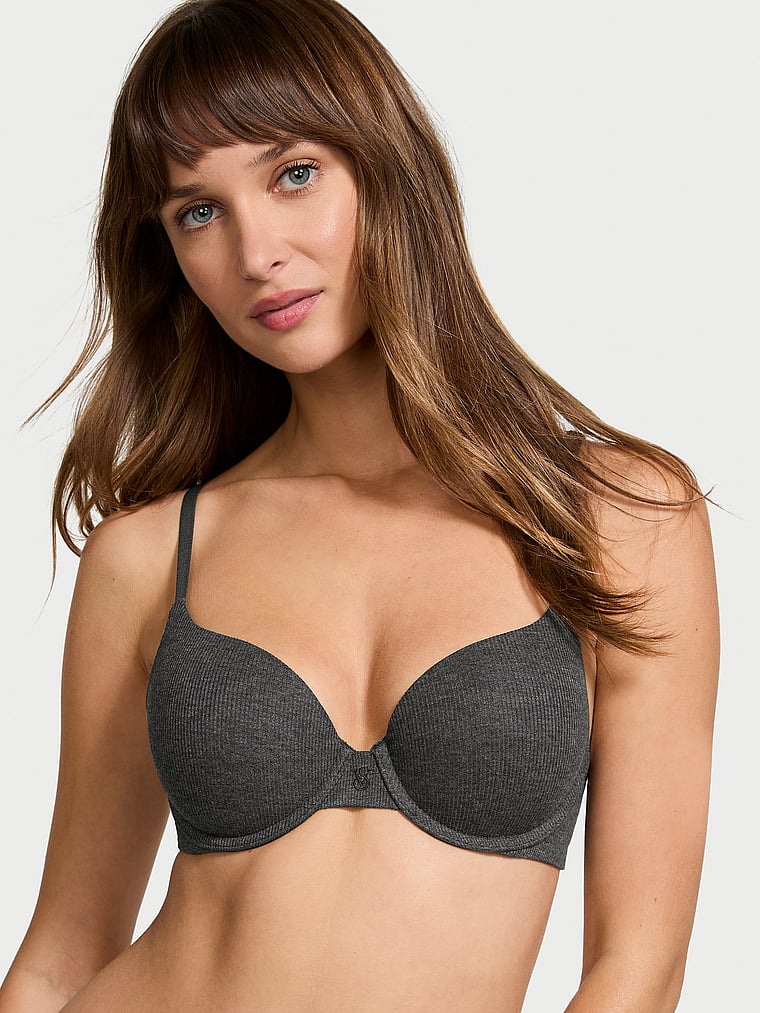 Push-Up Perfect Shape Ribbed Cotton Bra Grey | Victoria's Push-Up Perfect Shape Ribbed Cotton Bra Grey | Victoria's