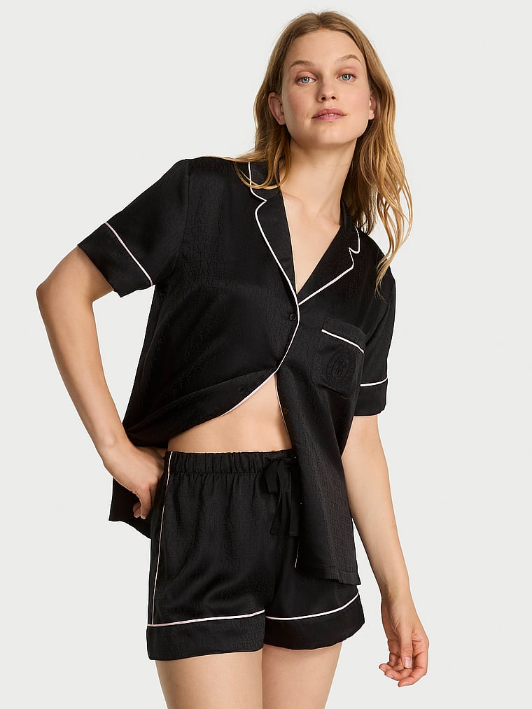 Glazed Satin Short Pajama Set Black M | Victoria's Secret Australia
