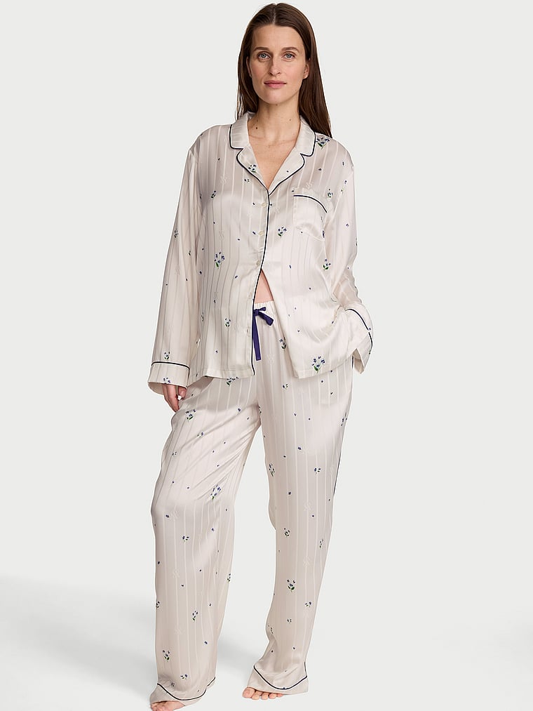 Signature Satin Long Pajama Set Coconut White Floral | Victoria's
