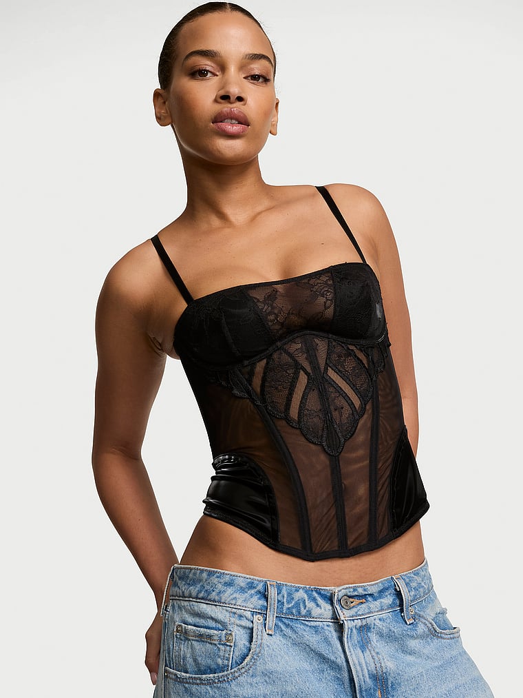 Desire Lines Embroidery Corset Top Black M | Victoria's Secret